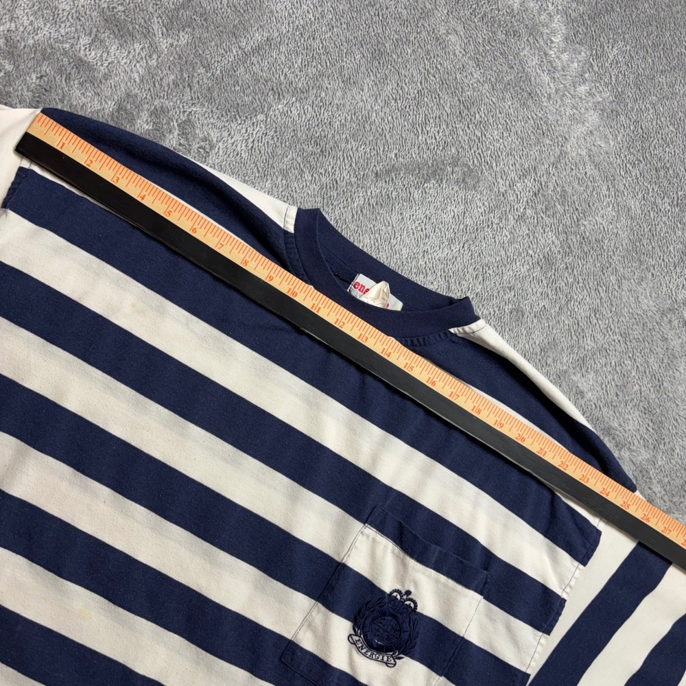 Energie Sweatshirt Mens L Navy Blue White Striped Good Vintage Crest Pocket 610 - Picture 6 of 11